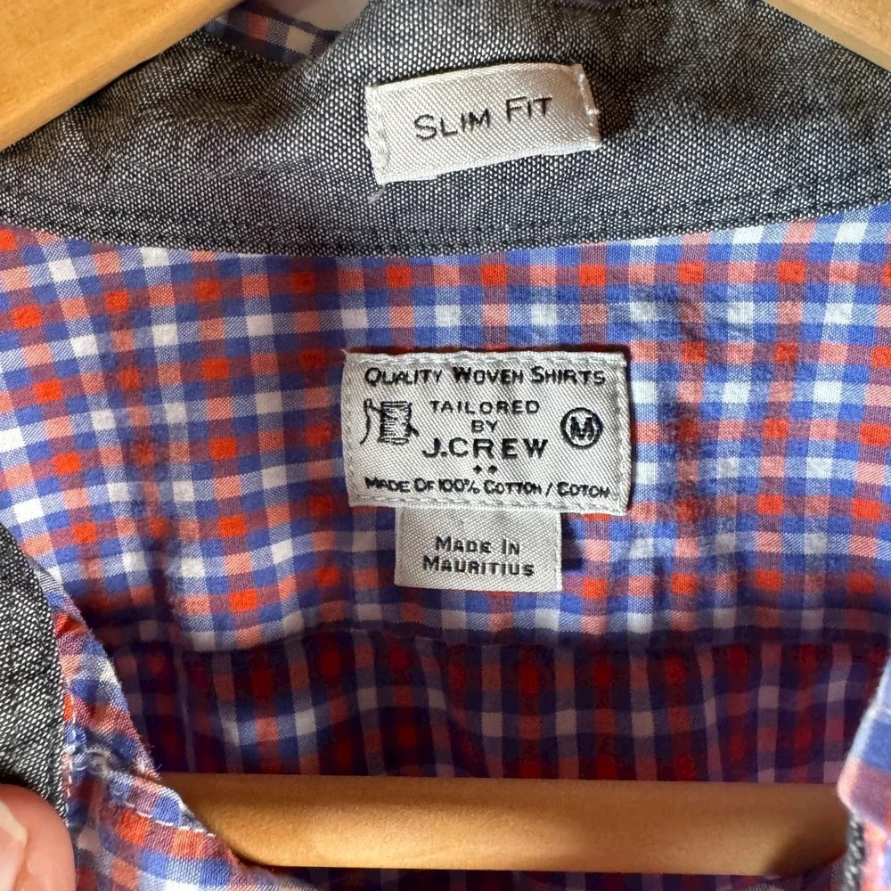 J.Crew Men's M‎ Red Blue Gingham Button Down Shirt Slim Fit Classic Prep
